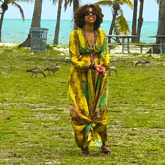 Yellow print sexy and elegant boho dress - Picture 3 of 4